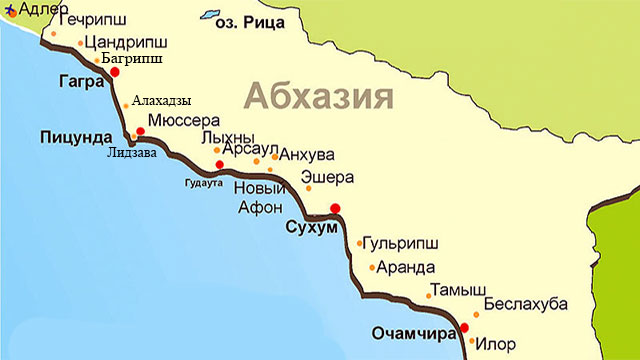Курорты Абхазии Карта побережья